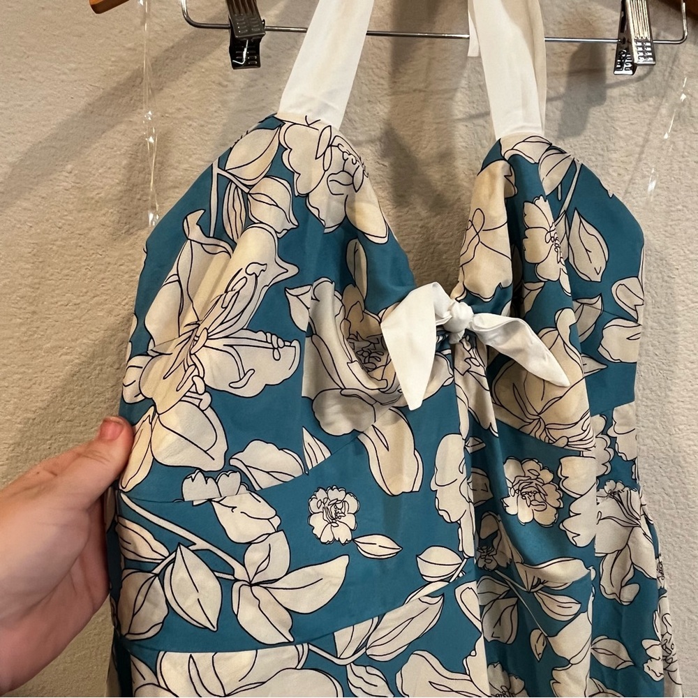 Unique Vintage blue & white floral bouquet swing halter dress size 1X/16 pockets - Picture 5 of 13
